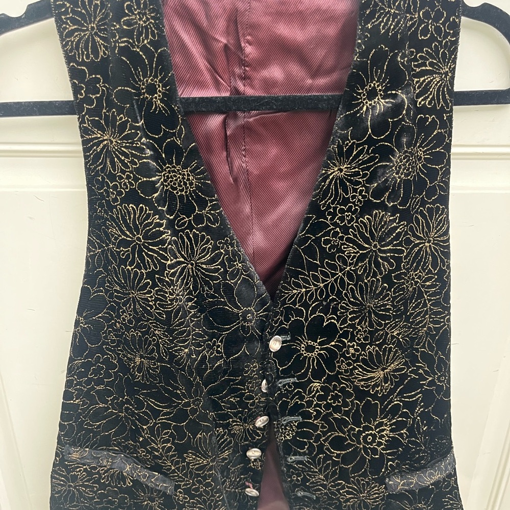 Floral Embroidered Black and Gold Vest